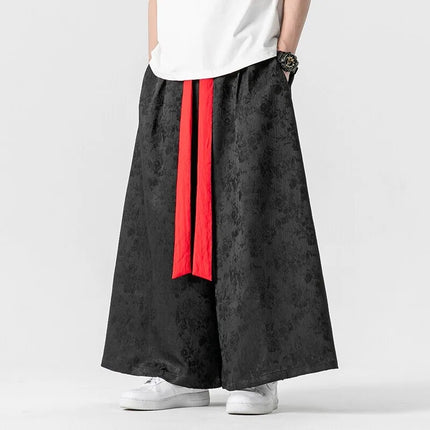 Pantaloni da uomo Kimono allentato Samurai Pantaloni con stampa floreale scura Stile giapponese Pantaloni larghi casual alla moda comodi Taglie forti 3XL