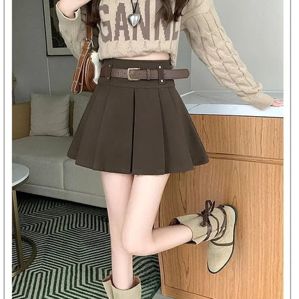 Autumn and Winter 2025 New High-waisted A-line Skirt College Style Sweet Versatile Woolen Pleated Skirt PlatiNum