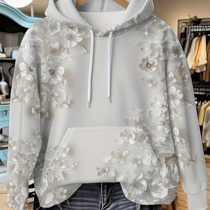Casual French Flower Hoodie Top Women Autumn Spring Y2K Hoodie Floral Print Hoodie Loose Thin Polo Neck Coat Oversized Top New