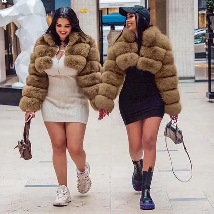 ZADORIN Fashion Cropped Faux Fur Coat Woman Warm Stand Fur Collar Slim Fluffy Fur Jacket Woman Tops Winter Fur Coats Streetwear