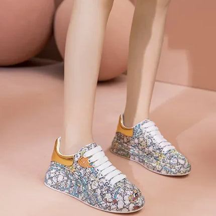 SyfIyno Spring Black Women Shoes New Style Fashion Platform Shoes Platforms Sneakers Shine Bling Graffiti Rhinestone Shoes