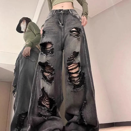 Jeans strappati da donna Baggy Estetica vintage Streetwear Pantaloni da cowboy Harajuku Pantaloni in denim oversize Y2k 2000s Trashy Clothes