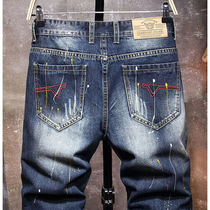 2025 Estate Nuovi Uomini di Modo Graffiti Strappati Jeans Corti Casual Sottile Foro Grande Stile Retro Pantaloncini di Jeans Maschile Vestiti di Marca