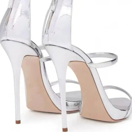 2025 New Luxury Womens Shoes Summer Sexy Stiletto High Heel Pumps Fashion High-quality Banquet Zipper Strap High Sandals Zapatos PlatiNum
