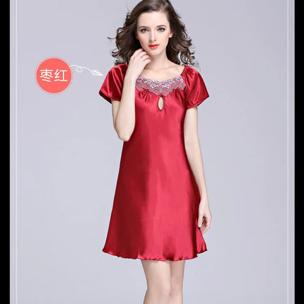 Women's Ice Silk Casual Silk Pajamas Sexy Lace Short Sleeve Women's Summer Pajamas Homewear