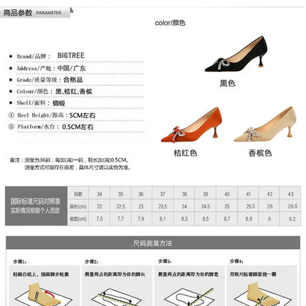 2025 nuevos tacones altos de 10 cm, zapatos de mujer con lazo de diamantes de imitación, punta puntiaguda, tacón de seda, zapatos de salón de mujer, tacón de copa de vino, zapatos de fiesta de primavera con tacón de aguja