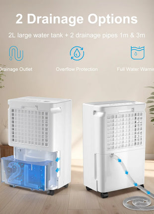 LOEFME Deumidificatore Elettrico Sbrinamento 24H Timer Smart Home Camera Da Letto Seminterrato Automatico 16L/24H 2L Serbatoio Acqua con Ruote Tubi