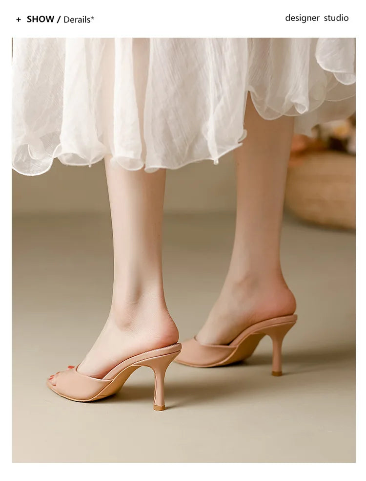 Sexy Pointy Toe Thin High Heels Slippers For Ladies Elegant Style Summer Slip-on Outdoor Walking Sandals Mules Women Party Shoes