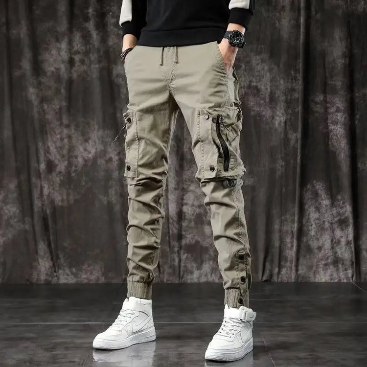 Men's High End Functional Cargo Pants Slim Fit Tapered Leg Spring Autumn Utility Workwear Design Elastic Cuff Sports Pants
