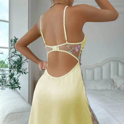 Camicia da notte chemise a V profonda in rete e raso ricamato trasparente – Sensation virale TikTok in UE/USA