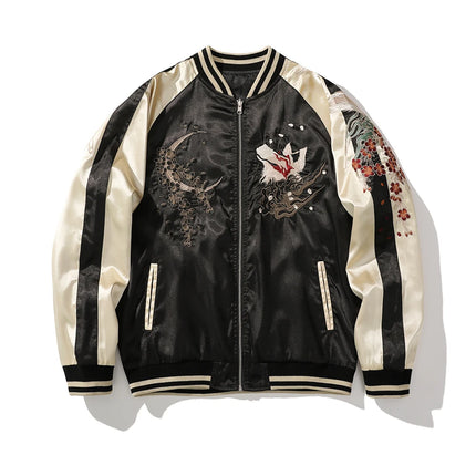 High Quality Japanese Style Nine-tailed Fox Embroidered Motorcycle Jacket Streetwear Harajuku Hip Hop Men Baseball Coat Autumn