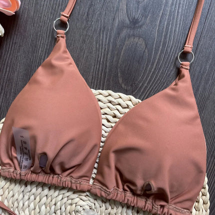 RUOTONGSEPT Sexy Halter Satin Bikini brasiliano Donna Costumi da bagno Costume da bagno femminile Bikini a due pezzi Bagnante Costume da bagno Swim PlatiNum