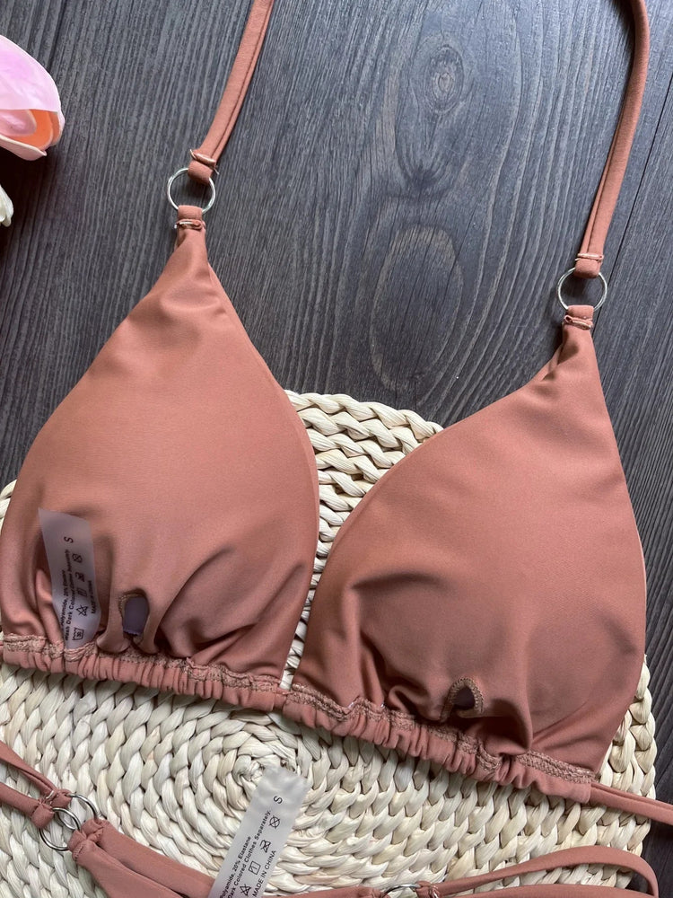 RUOTONGSEPT Sexy Halter Satin Bikini brasiliano Donna Costumi da bagno Costume da bagno femminile Bikini a due pezzi Bagnante Costume da bagno Swim PlatiNum