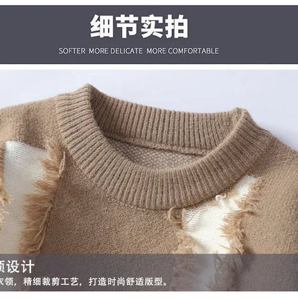 Ripped Sweater Men's Loose Crew Neck Knit Bottom Shirt Handsome Autumn Clothes on The Fashion  Sweater Pullover Sweater