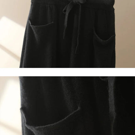 Autumn And Winter100% Pure Wool Skirt Women's Long Pocket Small A Skirt High Waist Slim Cashmere Knit A-Line Skirt PlatiNum