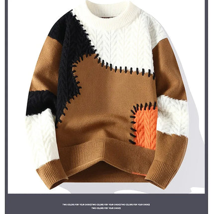 Thorn Style Spliced Knitted Sweater 2025 Fashionable High Street Autumn Winter Warm Men's Top Hip-hop Streetwear Fishing Sports