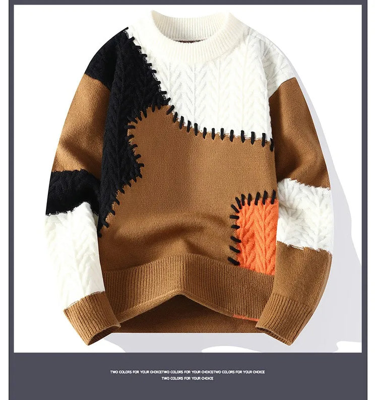 Thorn Style Spliced Knitted Sweater 2025 Fashionable High Street Autumn Winter Warm Men's Top Hip-hop Streetwear Fishing Sports