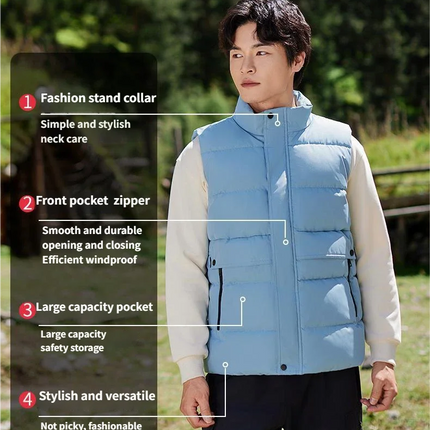 Winter High-density T400 Small-interval Warm Cotton-padded Vest Double Front Flap with Snap Buttons and Zippers