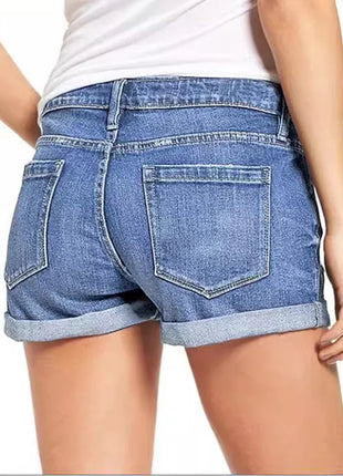High-End Elastic Ripped Denim Shorts for Women Comfortable Fit Fashionable Tear Design PlatiNum