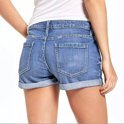 High-End Elastic Ripped Denim Shorts for Women Comfortable Fit Fashionable Tear Design PlatiNum