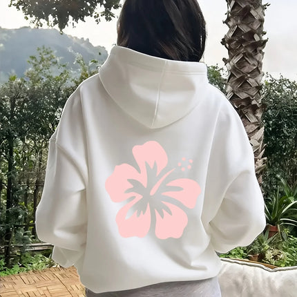 Women Flowers Print Hoodie Unisex Autumn Winter Fleece Oversized Hooded Everyday Outdoors Hoodie for Any Occasion