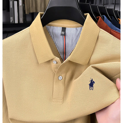 High-end branded long-sleeved polo shirt, 100% cotton, new business men's leisure lapel t-shirt, luxury comfort with Paul pony embroidery