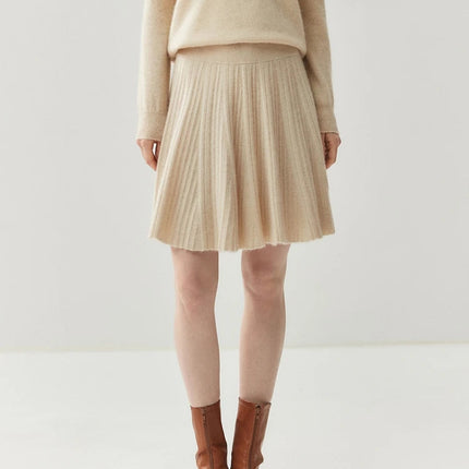 Women 100% Cashmere Skirt High Quality 2026 New Collection Knitwear Spring Winter Korean Popular Skirt Female Pleated Skirt PlatiNum