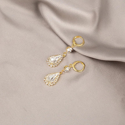 Korean Fashion Zircon Water Drop Earrings for Women Shiny Crystal Long Pendant Dangle Earring Girls Wedding Party Jewelry Gifts PlatiNum