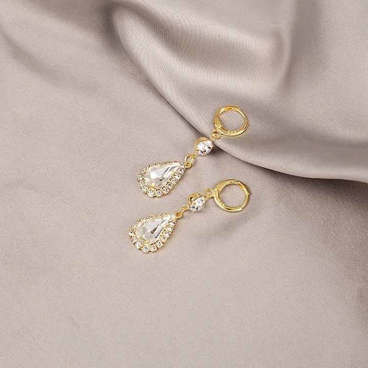 Korean Fashion Zircon Water Drop Earrings for Women Shiny Crystal Long Pendant Dangle Earring Girls Wedding Party Jewelry Gifts PlatiNum