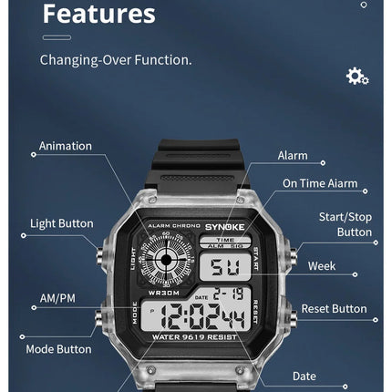 SYNOKE Digital Watches uomo sport luminoso multifunzione impermeabile orologio da polso da donna all'aperto e in esecuzione studente sette luci platinumshop