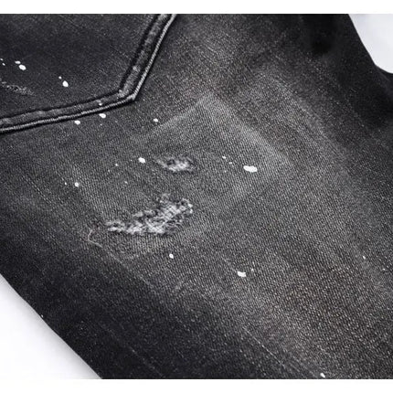 Street Designer Fashion Men Jeans High Quality Retro Black Gray Stretch Slim Fit Ripped Jeans Men Brand Vintage Y2K Denim Pants PlatiNum