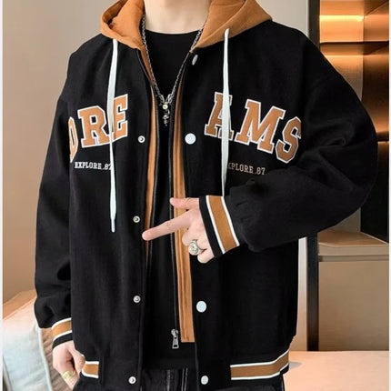 Men's Autumn New Brand All-match Student Letter Hooded Jacket Trendy Women High Quality Varsity Baseball Uniform Jacket