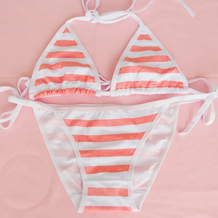 Women Sexy Lingerie Lolita Kawaii Striped Mini Bra Panties Set Japanese Anime Cosplay Underwear Naughty Erotic Costumes