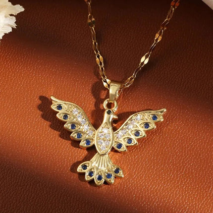 Trendy Phoenix Stainless Steel Cubic Zirconia Necklaces For Women Men Gold Color Metal Crystal Necklace Party Everyday Jewelry PlatiNum