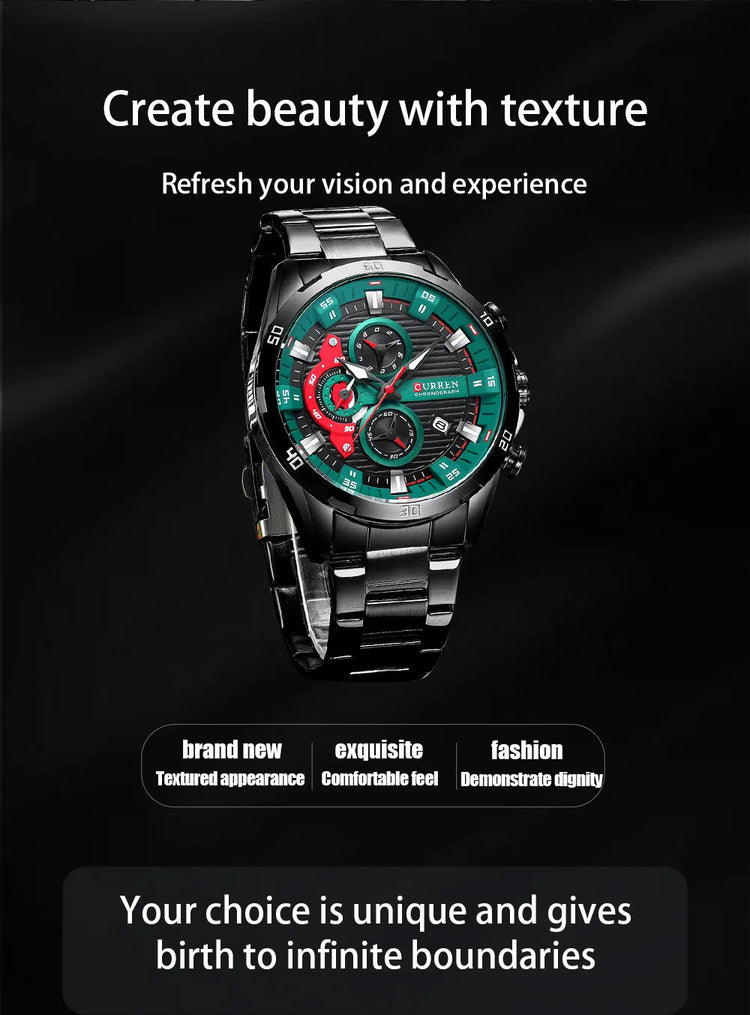 CURREN 8402 Orologio da uomo in acciaio inossidabile Moda creativa Quadrante luminoso con cronografo Orologio da uomo di lusso per il tempo libero reloj hombre platinumshop
