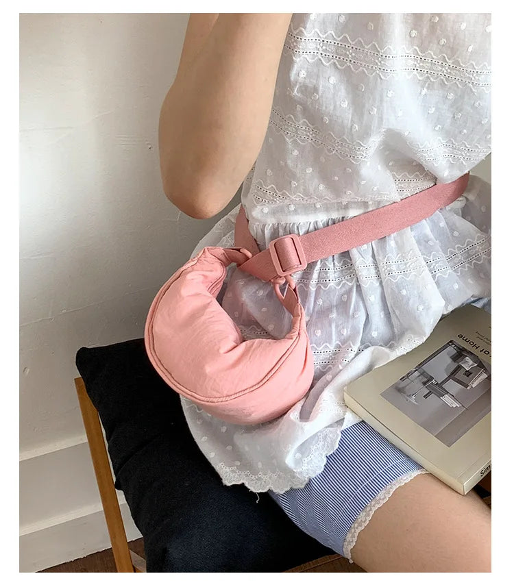 Simple Design Women's Messenger Bag Fashion Ladies Nylon Hobos Small Shoulder Bags Vintage Female Girls Purse Cloth Handbags PlatiNum