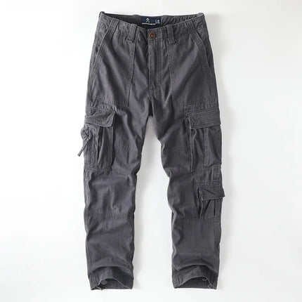 American Style Men's Heavyweight Cotton Cargo Pants Multi-Pocket Casual Loose Straight-Leg Work Trousers Outdoor Jogger Pants