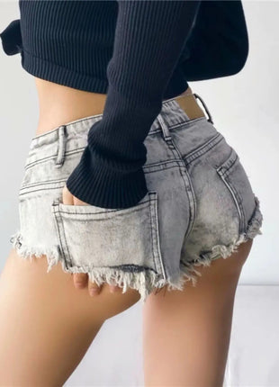 Summer Sexy Low Rise Denim Shorts Women High Elastic Butt Lifting Hot Pants Beach Triangle Shorts Fashion Stretchy Jeans Shorts PlatiNum