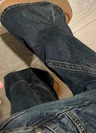 Y2K Spicy Girl Dark Series Jeans a gamba larga da donna New High Street Splicing Pantaloni svasati dimagranti a vita alta larghi