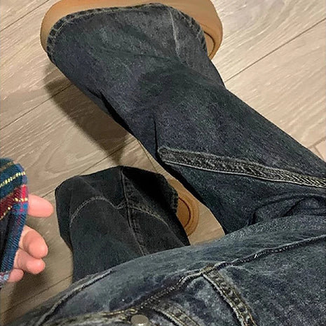 Y2K Spicy Girl Dark Series Jeans a gamba larga da donna New High Street Splicing Pantaloni svasati dimagranti a vita alta larghi