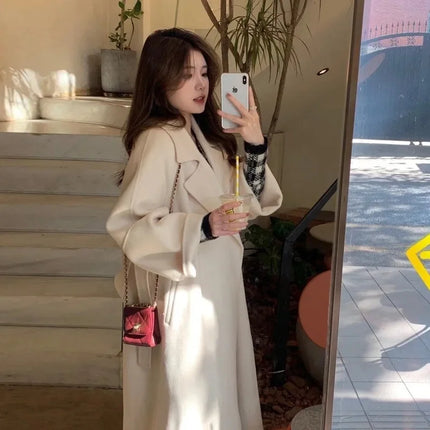 Double-sided Cashmere Big Collar Women's Coat 100% Pure Wool Reversible Woolen Coat High-End Fashion Loose Women's Wear 2026