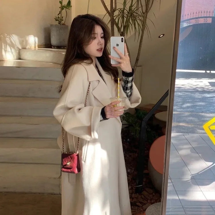 Double-sided Cashmere Big Collar Women's Coat 100% Pure Wool Reversible Woolen Coat High-End Fashion Loose Women's Wear 2026