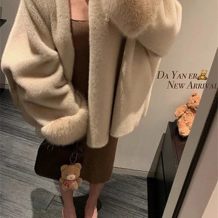 2026 Imported Velvet Mink Fur Coat With Mink Fur Collar,Temperament  Medium Length Fur Jacket Women
