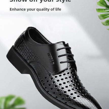 Scarpe Formali da Uomo in Pelle Traspirante con Design Traforato, Casual Estive a Punta Tonda e Tacco Basso, Comode da Indossare