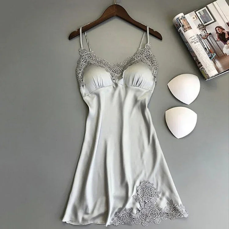 Abito da notte sexy in raso di seta da donna Camicie da notte senza maniche Camicia da notte con sco