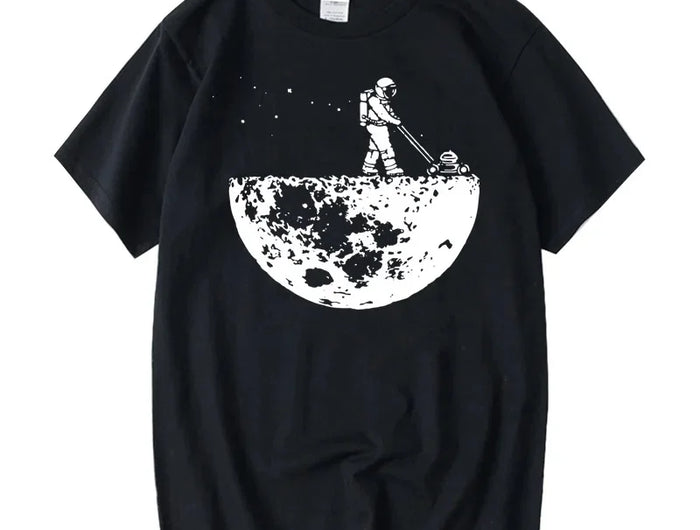 Men's Summer High Quality T-shirt 100% Cotton Funny Moon Cleaner Print Casual Cool Loose O-Neck Male Soft T-shirt Hip Hop Tees