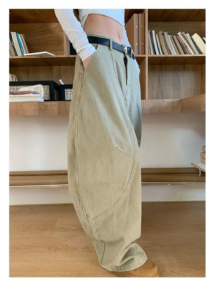 HOUZHOU Y2K Vintage Wash Donna Cargo Jeans Harajuku Scimitar Gamba larga Pantaloni in denim retrò americani Pantaloni larghi Gyaru Streetwear