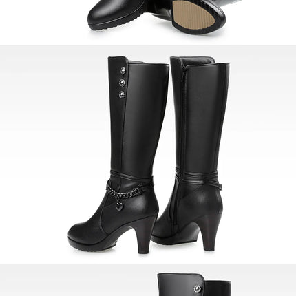 AIYUQI Female Winter Shoes Woman Boots High-Heeled Genuine Leather Motorcycle Boots Thick Wool Warm Winter Boots Riding Boot