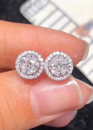 Hip Hop Female Earrings 925 Sterling Silver Small Round Shaped Earrings for Women Bling Zirconia Ear Fashion Statement Jewelry PlatiNum