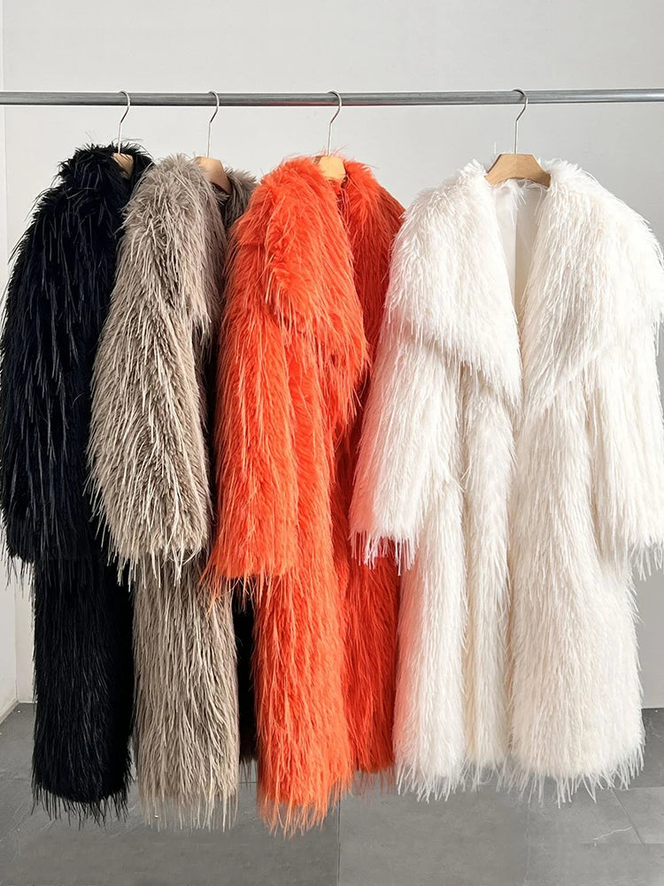 ZADORIN Luxury Designer Tassels Long Black Faux Fur Coat Woman Clothing Winter Big Lapel Fluffy Warm Faux Fur Jacket Outerwears